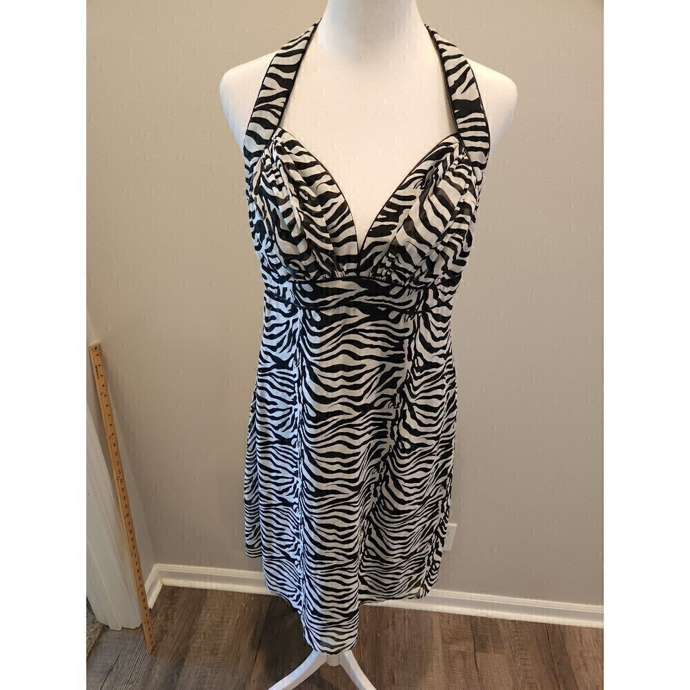 Joseph Ribkoff Zebra Print, Halter, Knee Length Dress Sz 8 Back zip